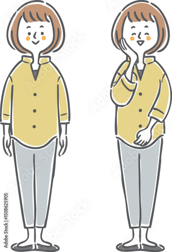 若い女性のイラスト 　全身　ベクター
