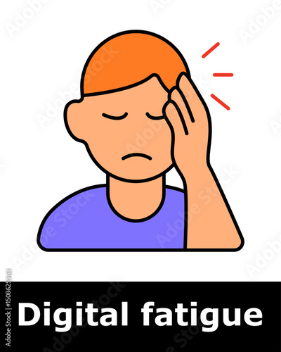 Person with hand on head, symbolizing screen headache, digital exhaustion, mental overload, tech fatigue, prolonged exposure effects.