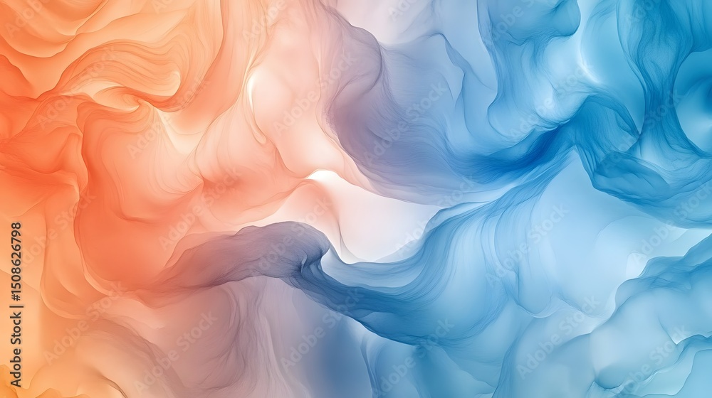 Fototapeta premium Abstract fluid art background wallpaper with orange and blue color gradient smoke effect design