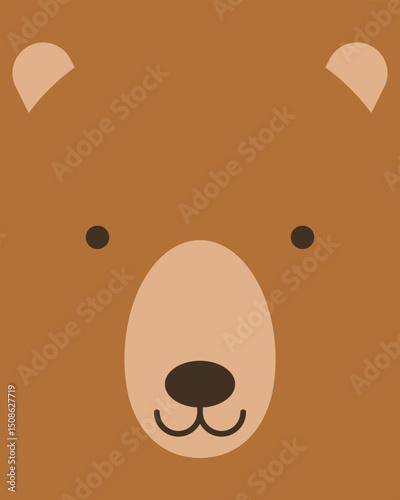 Kid teddy bear character. Cartoon cute face of animal for baby blanket, towel, card, poster, baby shower invitation, printing on fabric, postcard, wrapping paper. Flat vector illustration