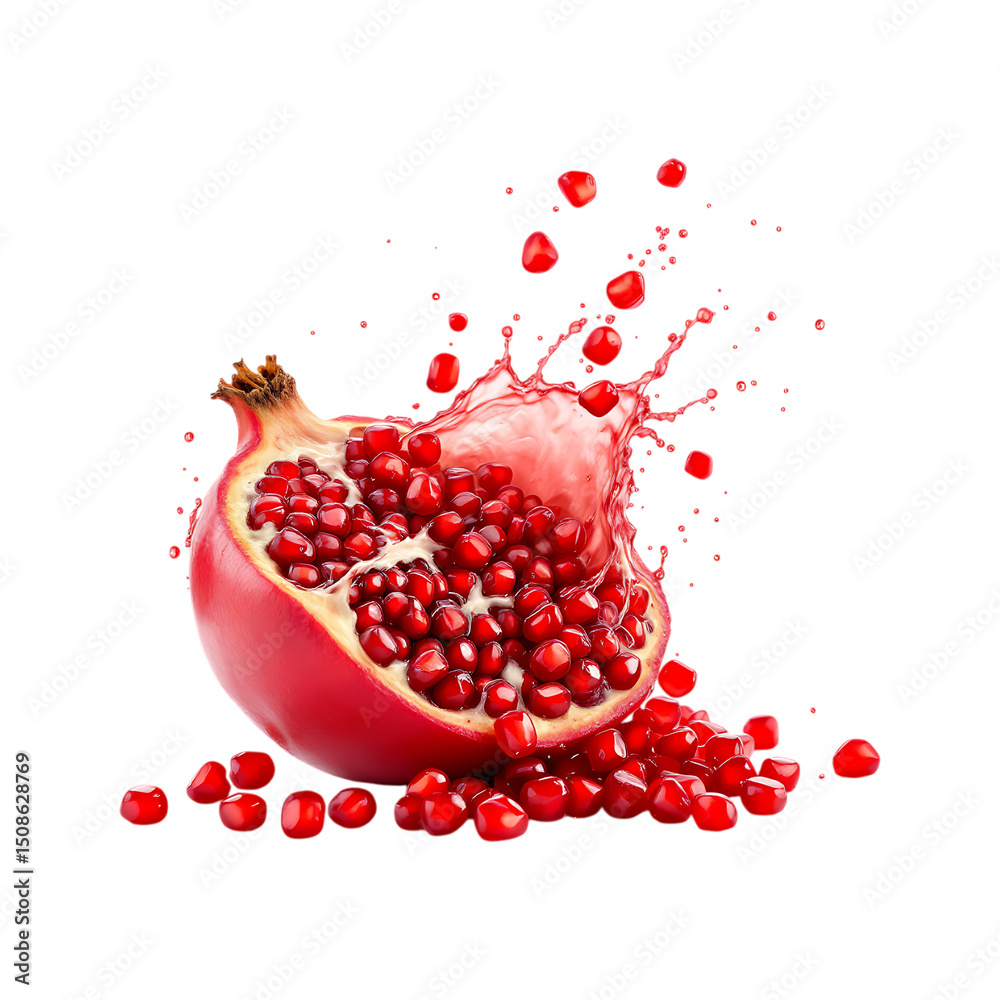 Juicy pomegranate bursting with seeds. Fresh, healthy, vibrant. Juicy pomegranate bursting with seeds. Fresh, healthy, vibrant.