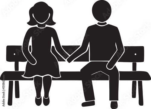 Affectionate Embrace: A pair of silhouettes, a man and woman, share a moment of intimate connection as they sit side by side on a bench, holding hands in a gesture of tenderness and companionship.