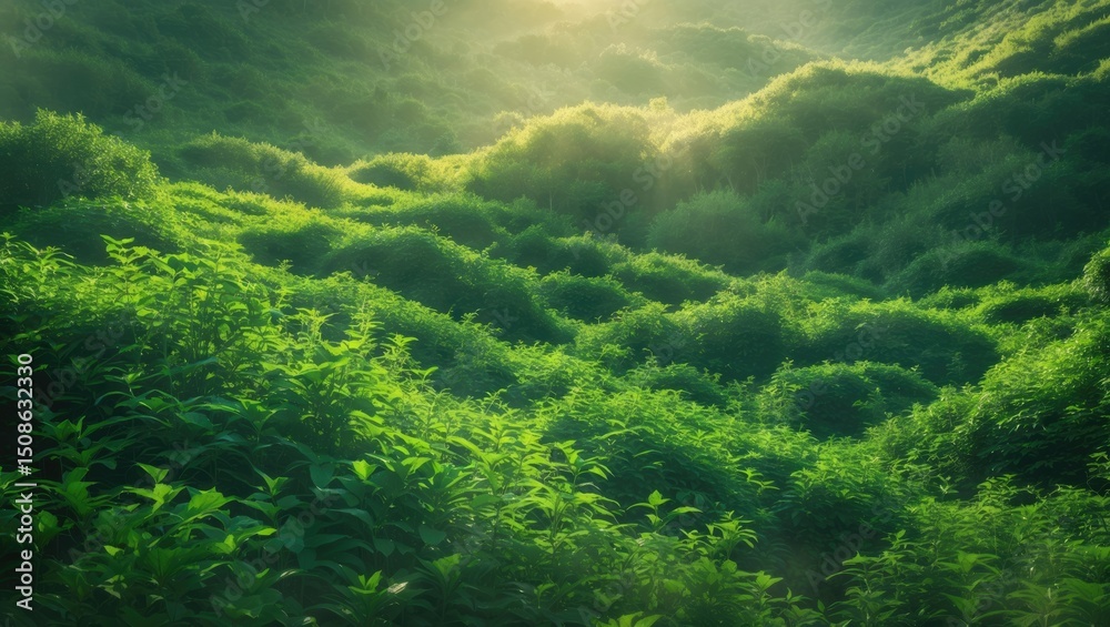 Fototapeta premium Sunny Abstract Green Nature Background with Empty Copy Space for Text