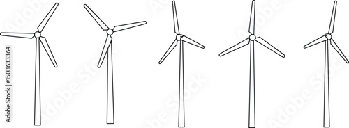 Wind turbine vector set. Windmill vector icons. Wind turbine icon. Wind power. Alternative energy symbols. Renewable power generation, green energy concept line symbol