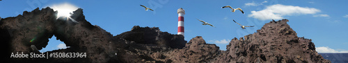 Leuchtturm Faro Punta Abona an der Atlantik-Küste, Insel Teneriffa, Kanaren, Spanien, Europa, Panorama 