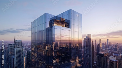 A luxury high-rise building with a mirrored facade