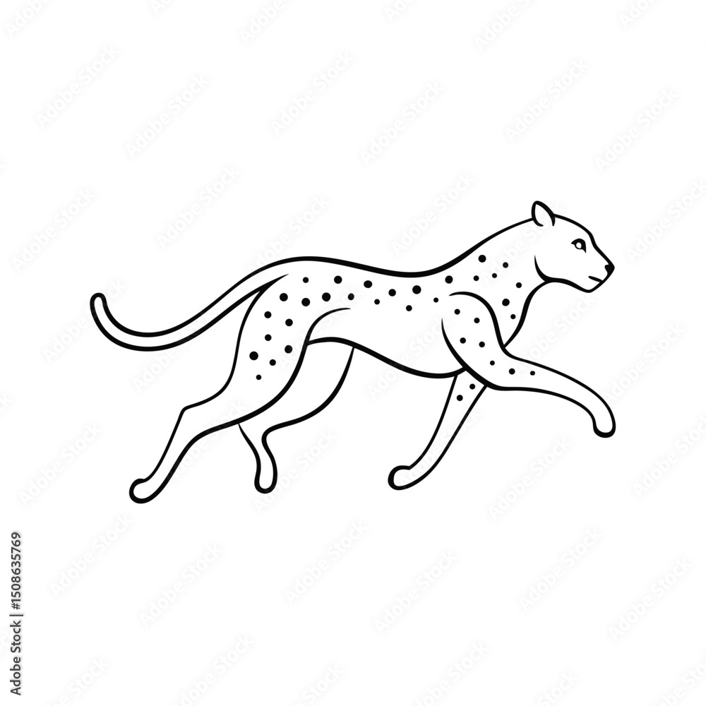 Fototapeta premium Elegant linear illustration of a graceful running cheetah in black and white