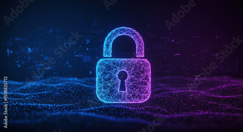 Digital security padlock glowing with interconnected data, showcasing modern cyber protection.