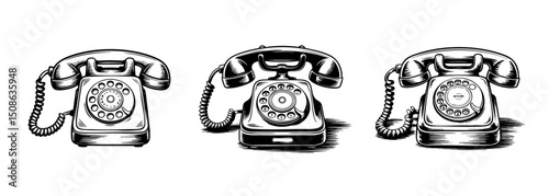 set of rotary telephone , vintage phone vector illustrations, retro communication and antique technology