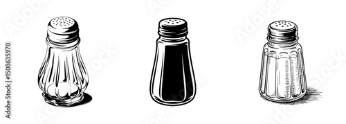 set of salt shaker , condiment dispenser vector illustrations for seasoning and dining
