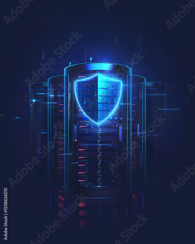 Close-up view of cybersecurity measures for data servers in a futuristic digital environment