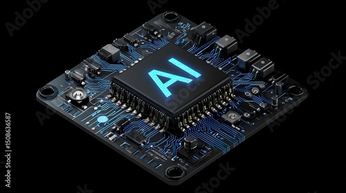 Advanced AI Chip with Integrated Circuitry, Representing the Future of Artificial Intelligence and High-Tech Innovations.