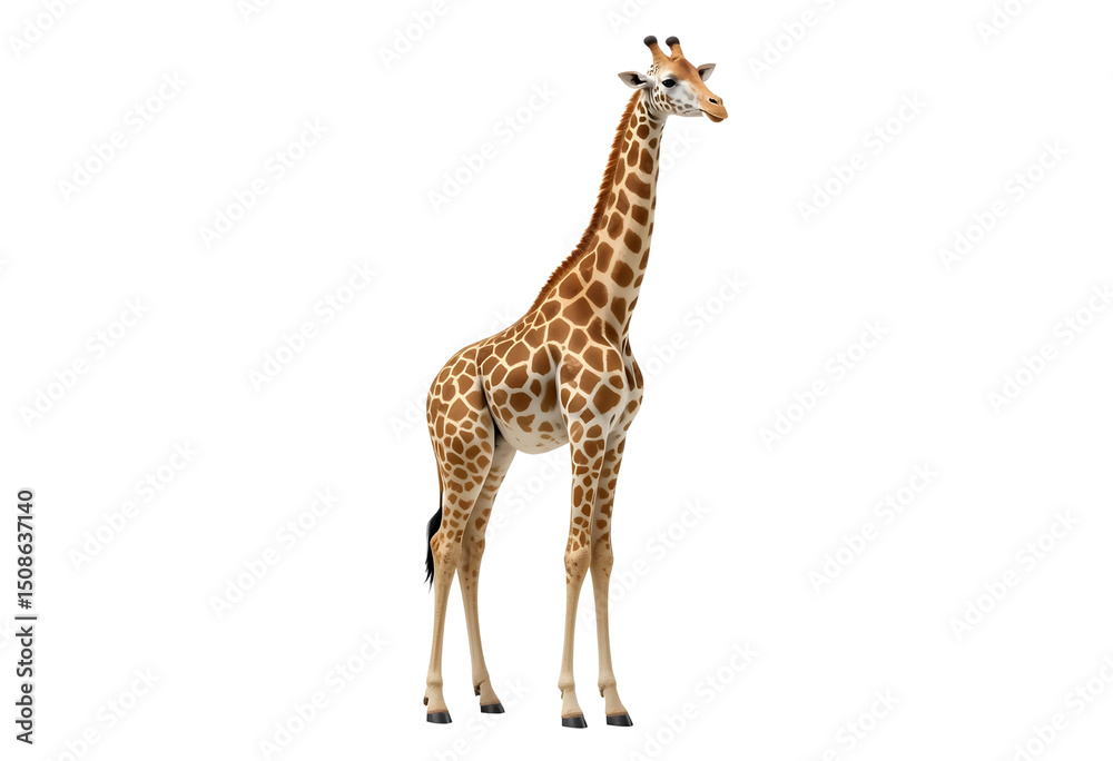 Fototapeta premium Tall Giraffe Standing Isolated on Transparent Background