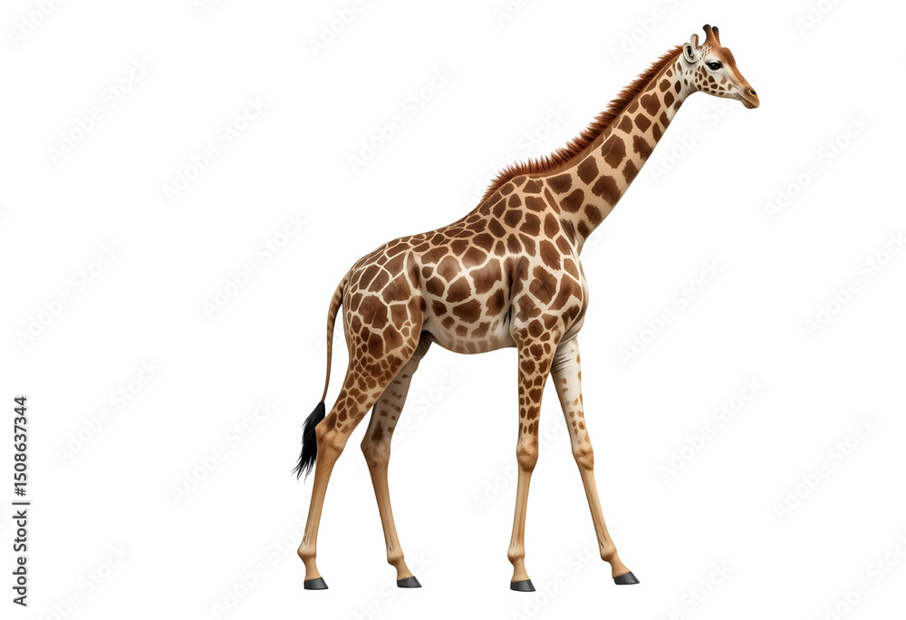 Obraz premium Tall Giraffe Standing Isolated on Transparent Background