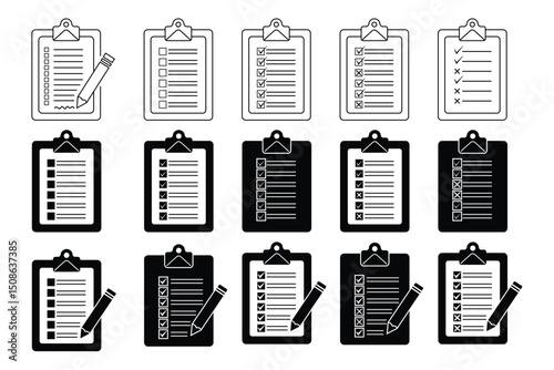 Checklist, To-do-list and Task Management vector icon set with Editable Strokes on Transparent Background
