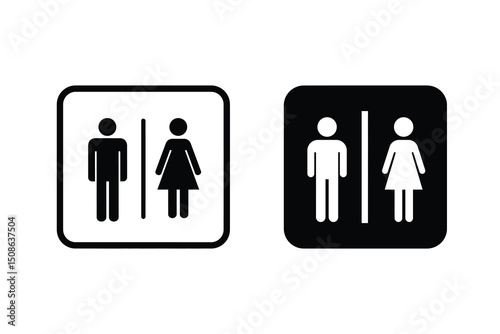 Restroom sign, unisex bathroom door symbol, male female icon, public facilities