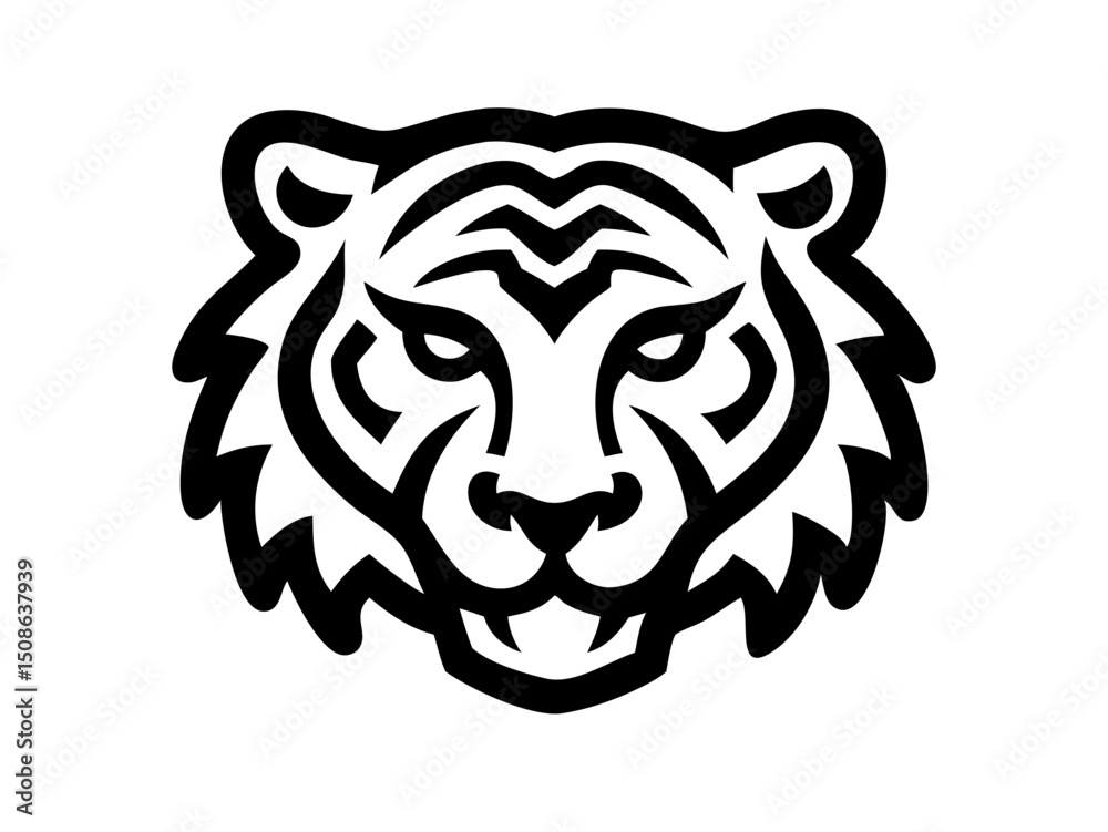 Obraz premium Black and others tiger head logo against white background . Simple, bold graphic of a tiger's head in orange outline against a white background.