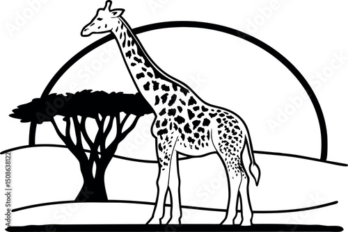 Giraffe Looking Back Line Art