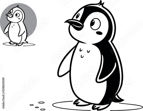 Standing Penguin Line Drawing