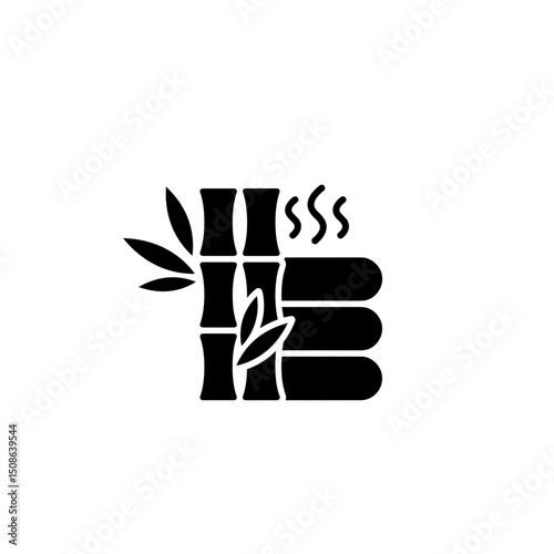 Bamboo and Steam Icon, Minimalist Monochrome, Symbol for Hotel SPA or Sauna, Wellness Facility, Use on Travel Websites, Booking Apps, Hospitality Design, Travel Guides