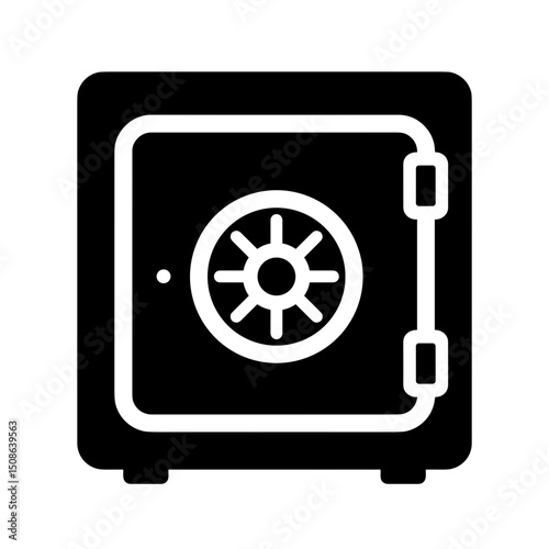 Security Safe Icon, Minimalist Black Design, Hotel In-Room Security Feature, Travel Booking Websites, Accommodation Apps, Guide Illustrations