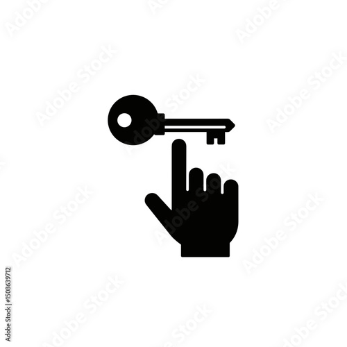 Hand holding Key Icon, Minimalist Monochrome Graphic, Symbol for Hotel Check-out, Travel Websites, Booking Apps, Hotel Interfaces, Travel Blogs