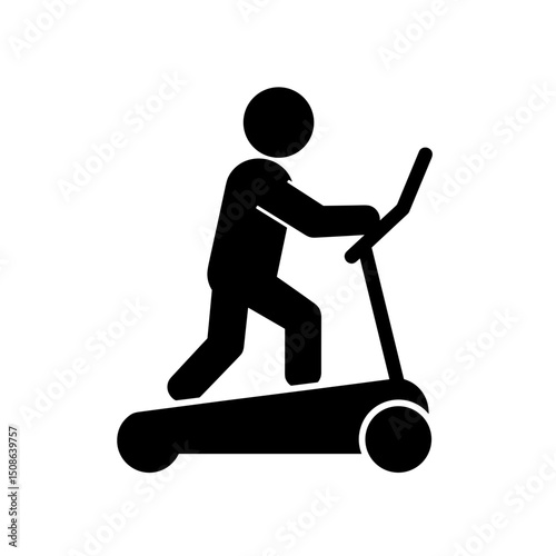 Person Exercising on Treadmill, Silhouette, Hotel Fitness Center Icon, Travel Amenity Symbol, Booking Apps, Travel Blogs Use