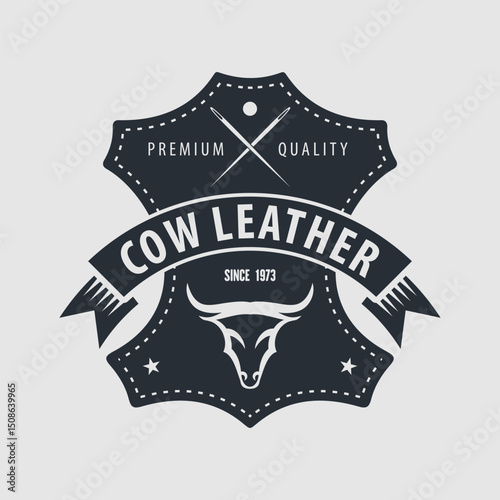 Leather craft, Cow leather logo design. Vector illustration