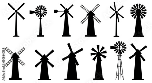 Windmill silhouette illustration vector