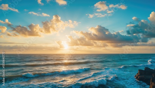 Beautiful Sea View in Windy Morning with Empty Copy Space for Text