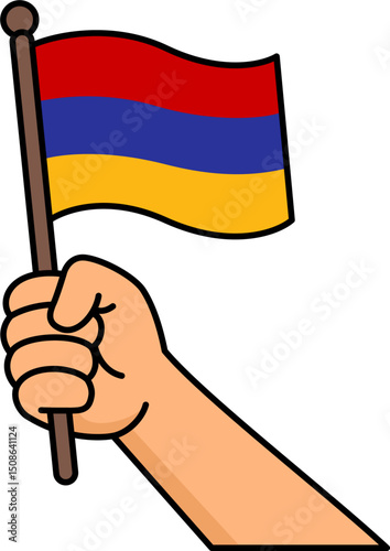 Hand holding the Armenia flag