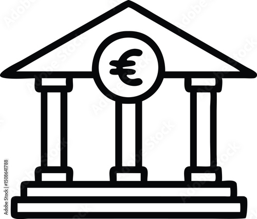 Black outline of building featuring Euro symbol appears against transparent backdrop