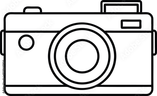 Outline of a simple camera in black on white creates a minimalist aesthetic