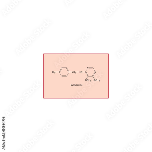 Sulfadoxine molecule molecular structure, antimalarial compound skeletal formula, simple diagram illustration