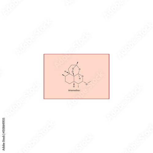 Artemether molecule molecular structure, antimalarial compound skeletal formula, simple diagram illustration