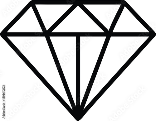 A basic drawing outlines a black diamond with many facets on transparent background