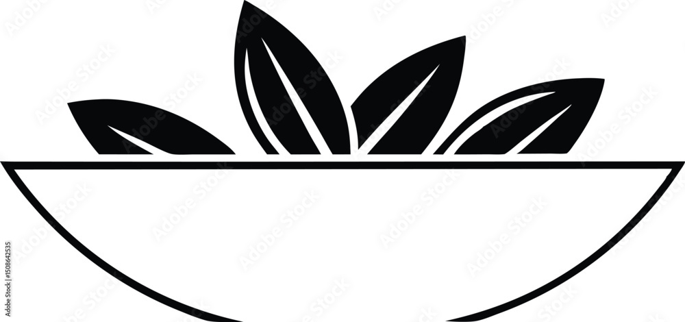 Fototapeta premium A simple black and white bowl features rising leaves in a minimalist design