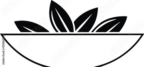 A simple black and white bowl features rising leaves in a minimalist design
