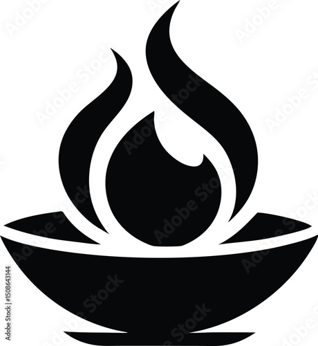 Black flame burns brightly above a bowl, exhibiting passion and power on transparent background
