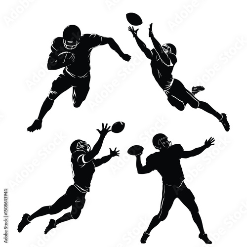 American football player silhouette set vector 