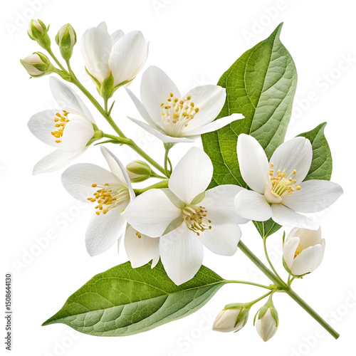 Jasmine Flowers with Leaves Isolated on Transparent Background