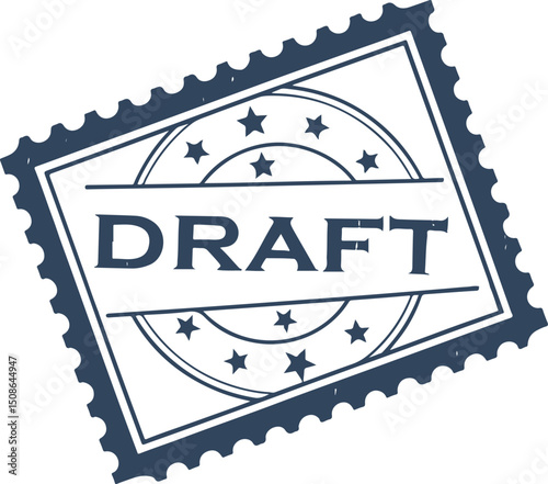 DRAFT text on indigo blue grungy rubber stamp
