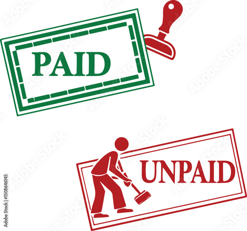 Paid and Unpaid Stamp Icons in Bold Red and Green Design