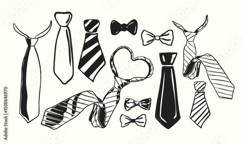 Necktie Collection Line Art – Black and White