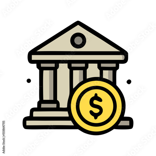 Bank icon. Finance, banking, investments, money, commercial real estate concepts.