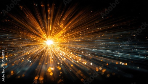 Abstract Golden Light Burst Against Dark Background