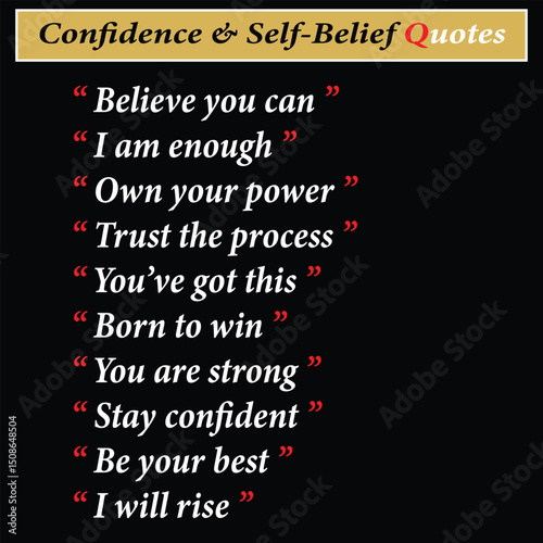 Confidence and Self-Belief Quotes. Motivational Typography on Black Background.