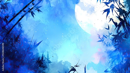 Silhouette Bamboo Forest Under Night Moon