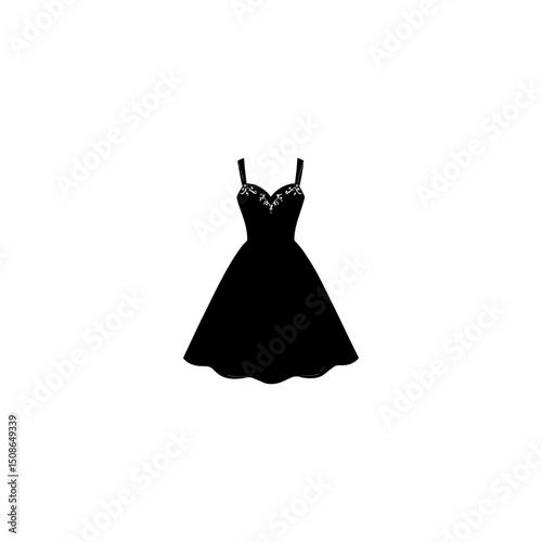 
Vector Silhouette of a Black Sleeveless Dress/A clean, elegant silhouette of a black sleeveless A-line dress against a plain white background. 