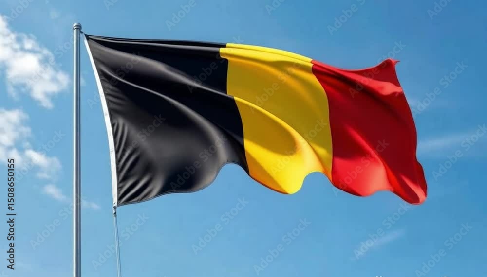 wavin belgium flag slow motion footage. smooth wave static camera shot